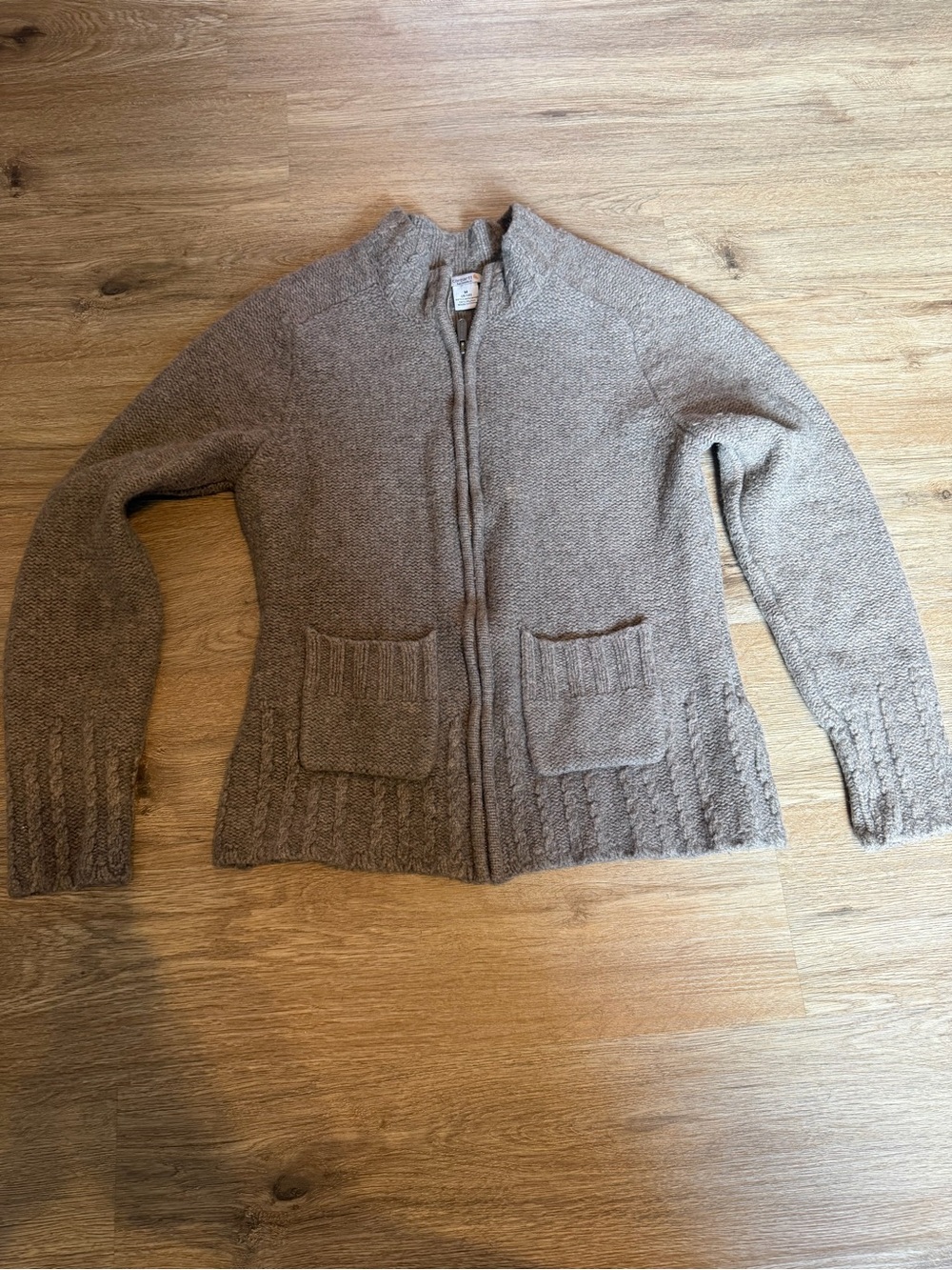 Women’s Carhartt Wool Taupe Knit Zip-Front Sweater Cardigan